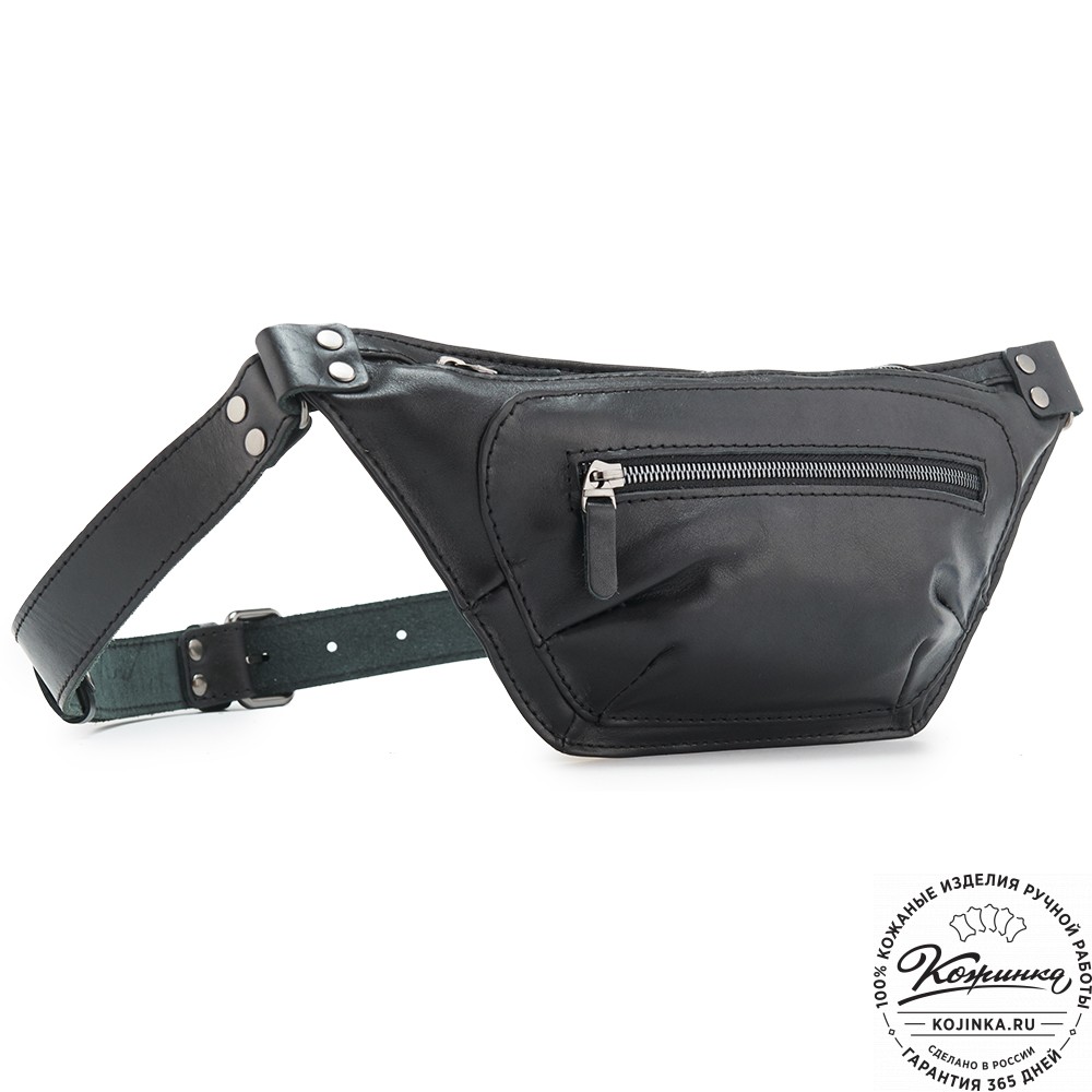 Кожаная сумка на пояс "Рики" (чёрная)